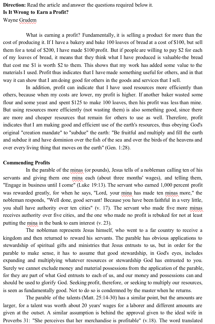 Direction: Read the article and answer the questions required below it.