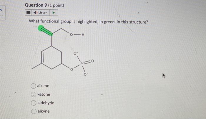  What functional group is highlighted, in green, in this structure? alkene