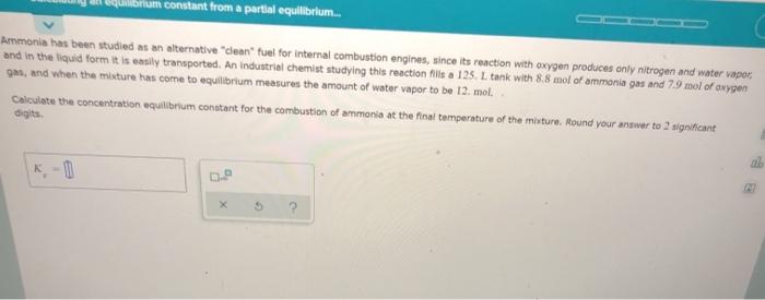  please the answer for aleks pleaseeee! Kibrium constant from a partial