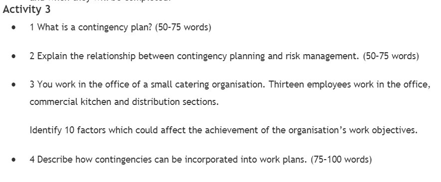 Activity 3 o 1 What is a contingency plan? (50-75 words}
