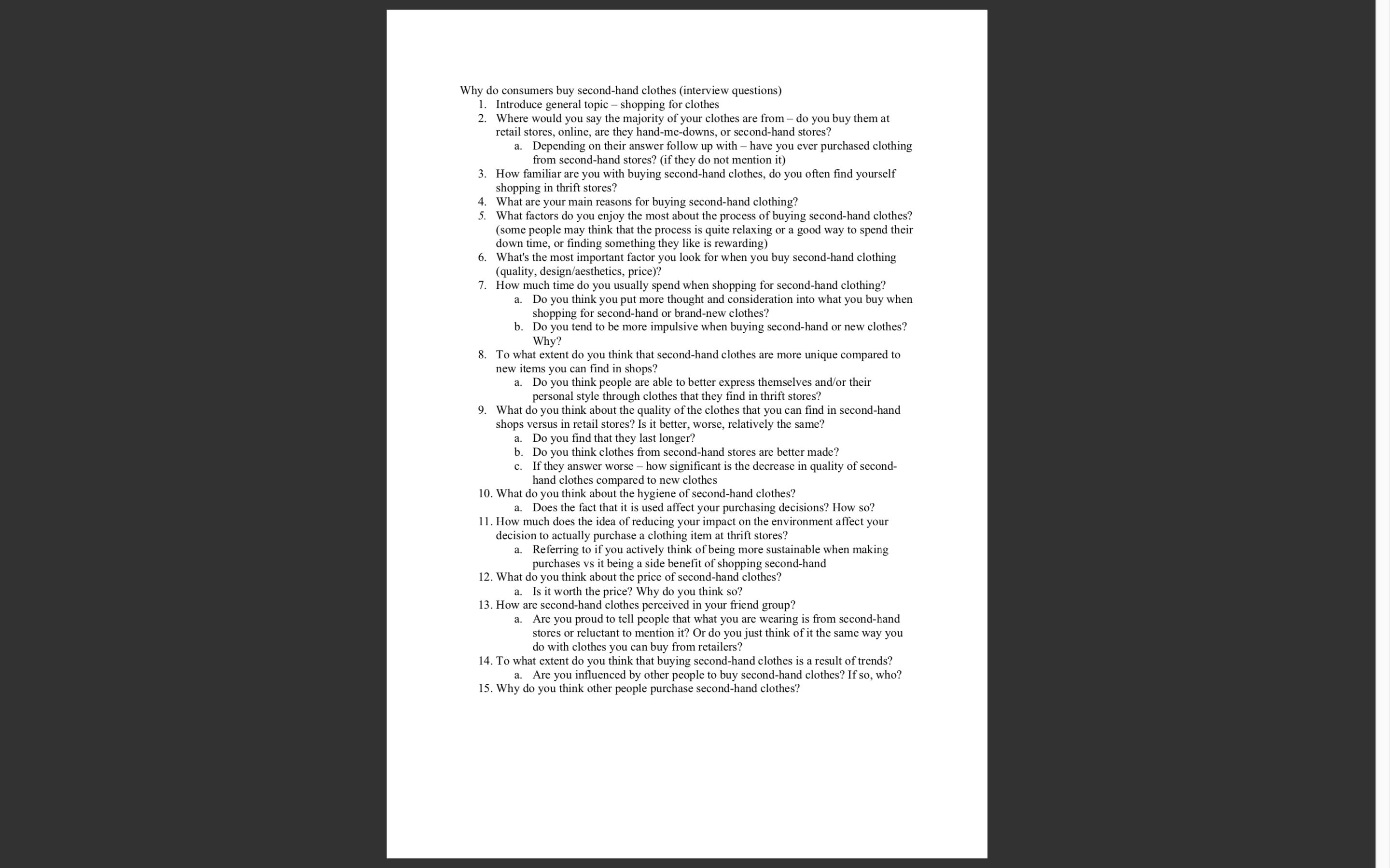  Why do consumers buy second-hand clothes (interview questions) 1. Introduce general