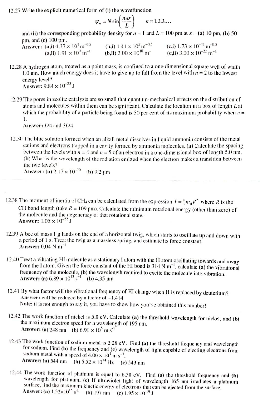 12.27 Write the explicit numerical form of (i) the wavefunction n=Nsin(Ln)n=1,2,3,