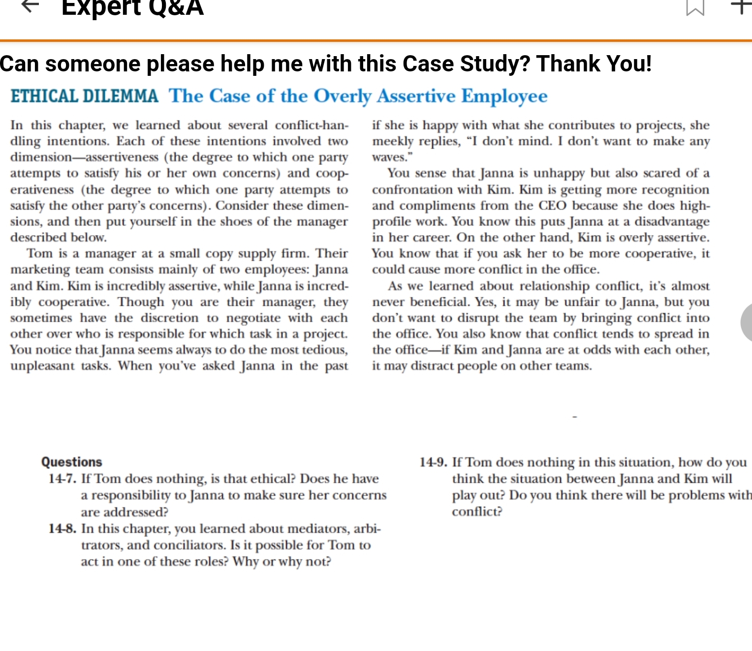 please solve this case ,how do you think ,tom should handle this