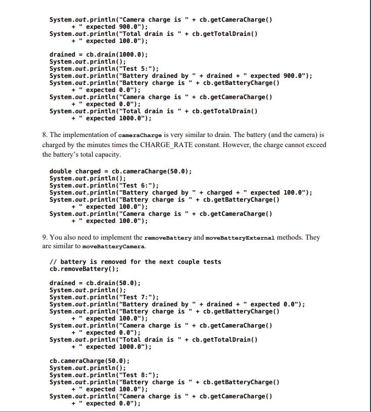 println( "Camera charge is " + cb. getCameraCharge() + " expected 0.0");