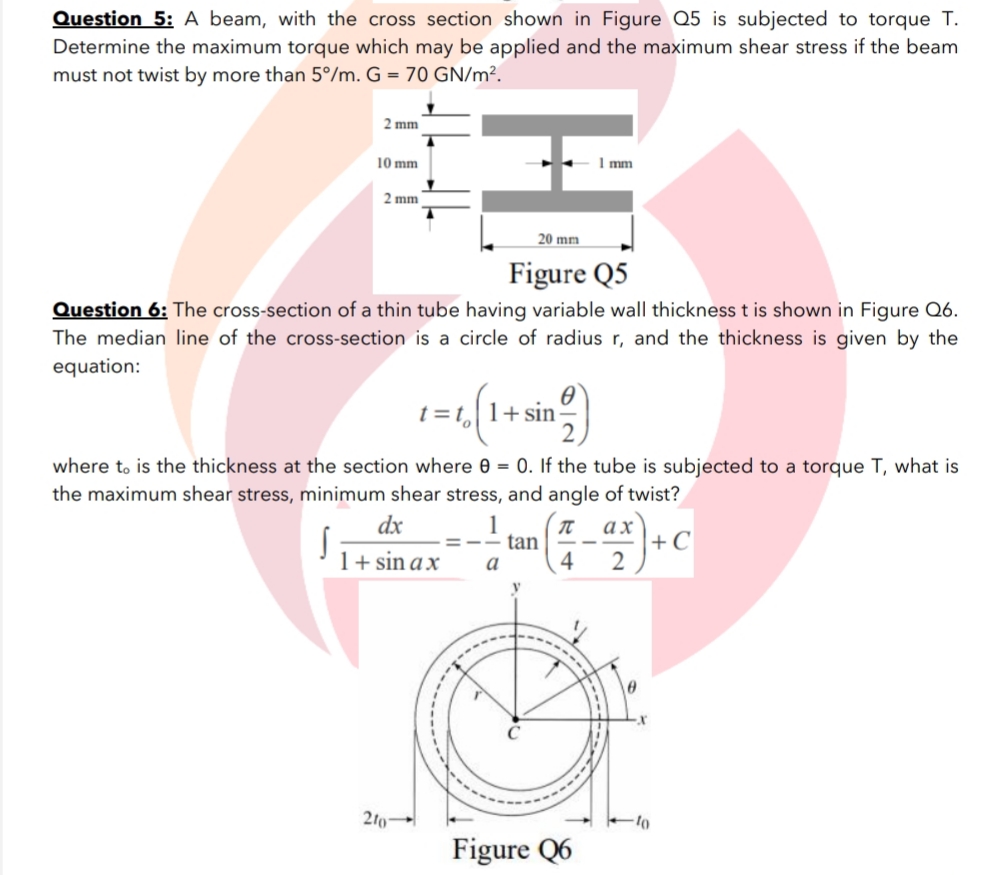  Question 5: A beam, with the cross section shown in Figure
