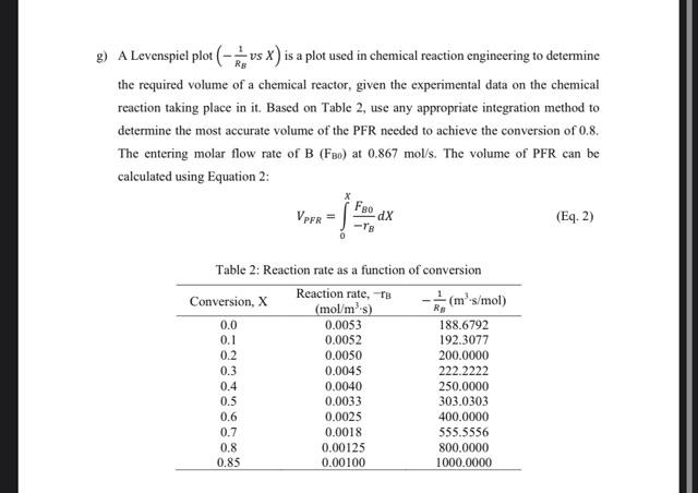  g) A Levenspiel plot (RB1 vs X) is a plot used