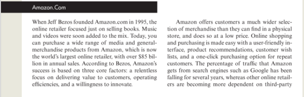 helped amazon to improve its efficiency, customer responsiveness and product quality? please