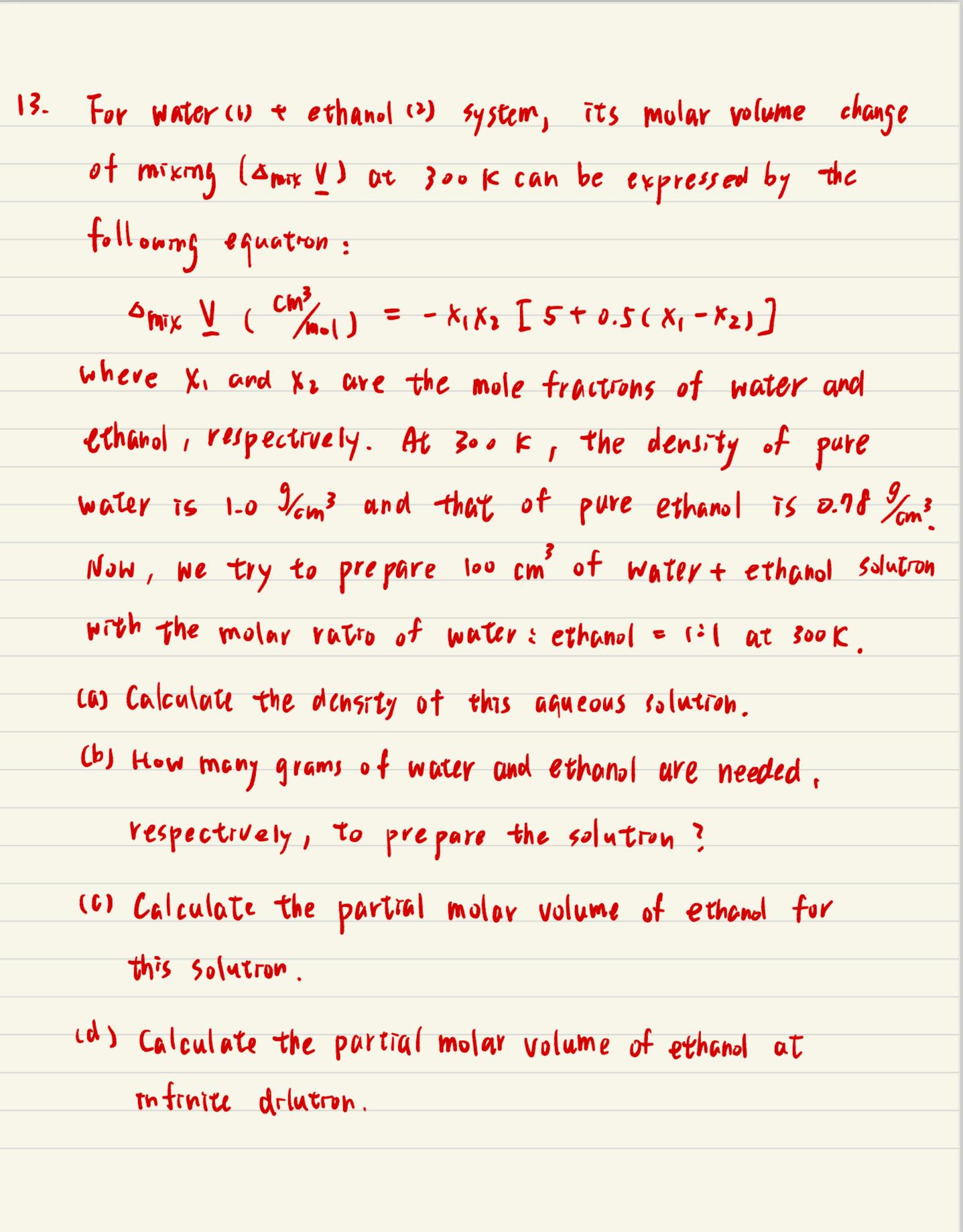  For water (1)+ ethanol (2) system, its molar volume change of