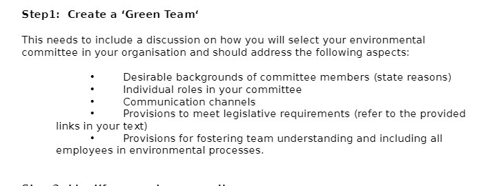 Step1: Create a 'Green TeamIr This needs to include a discussion