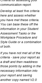 Communication report Develop at least five criteria here and assess whether