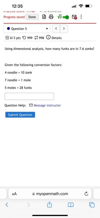  Using dimensional analysis, how many funks are in 7.6 zonks? Given