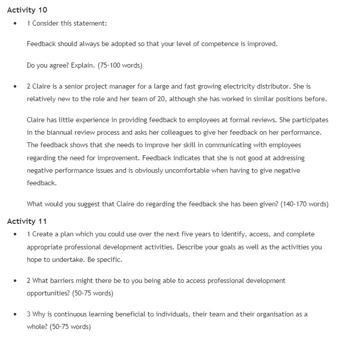  Activity 10 1 Consider this statement: Feedback should always be adopted