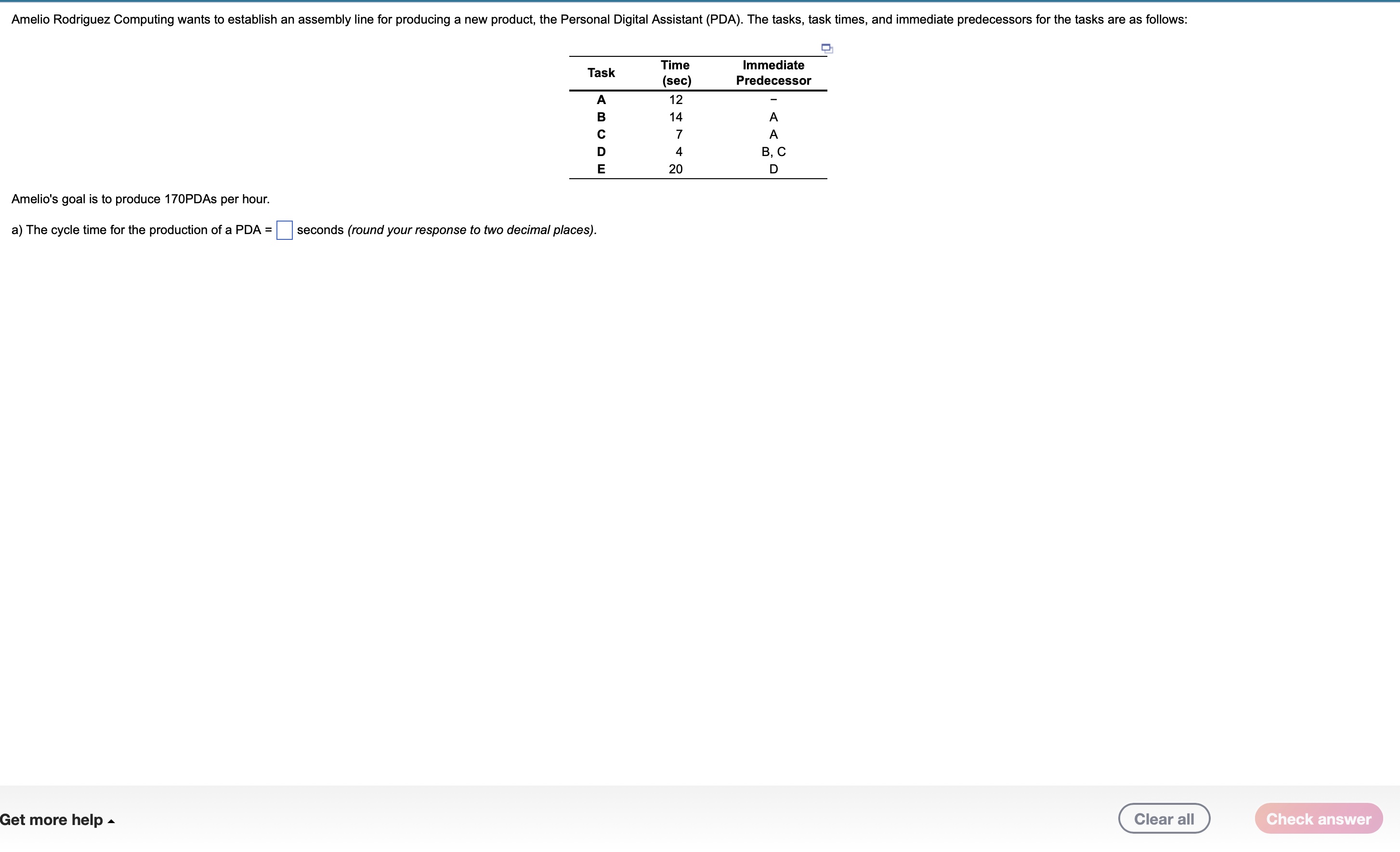  Amelio Rodriguez Computing wants to establish an assembly line for producing