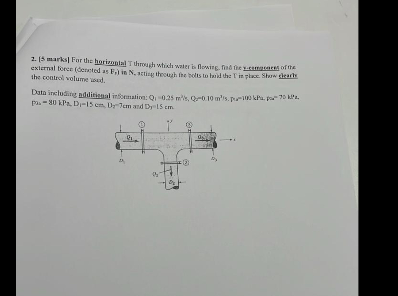  [5 marks] For the horizontal T through which water is flowing,