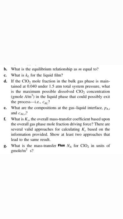 (CIO2)-air-water system at 20C, where CIO2 gas (solute A) is sparingly soluble