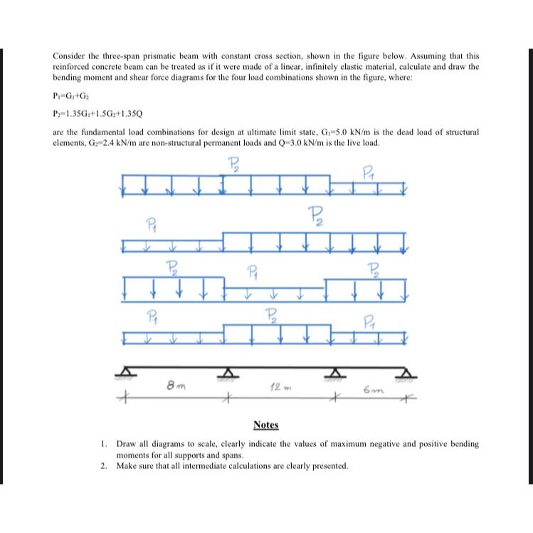  Consider the three-span prismatic beam with constant cross section, shown in