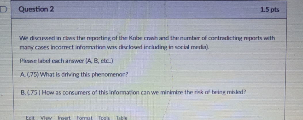 answer to the best you can A and B Question 2 1.5