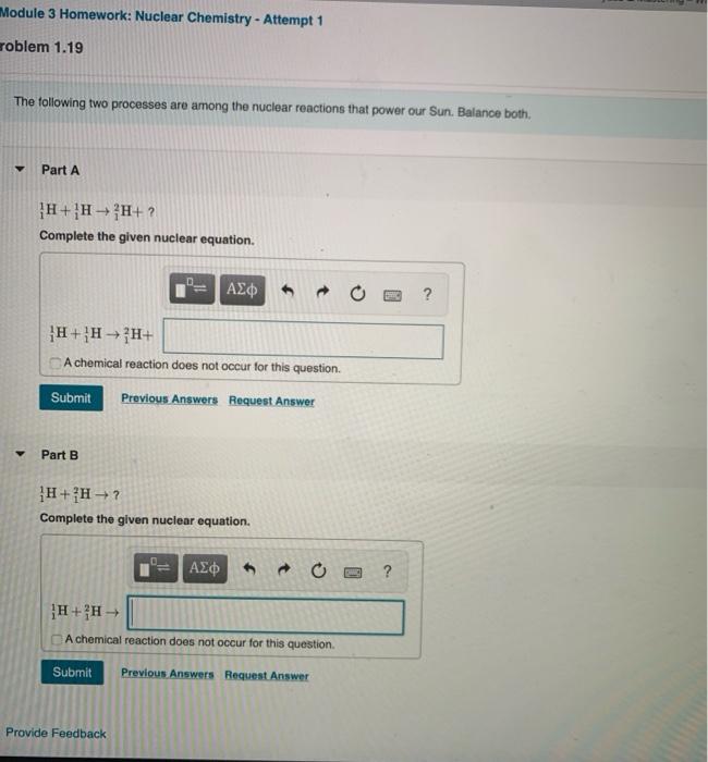  Module 3 Homework: Nuclear Chemistry - Attempt 1 roblem 1.19 The