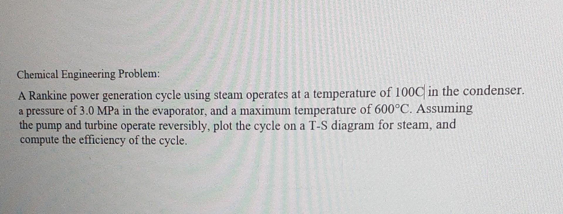 Chemical Engineering Problem: A Rankine power generation cycle using steam operates