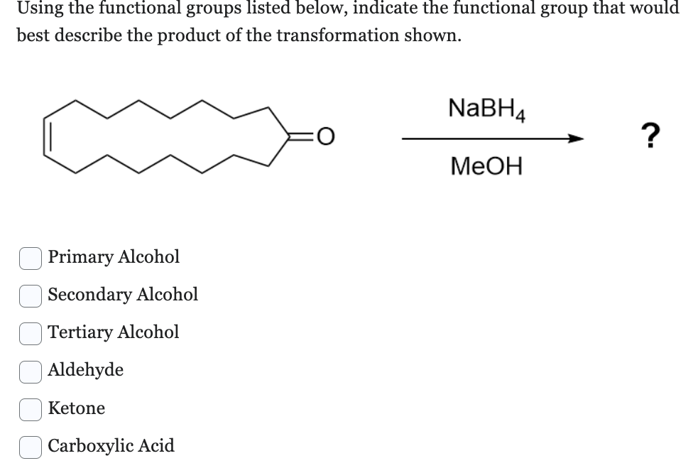  Using the functional groups listed below, indicate the functional group that