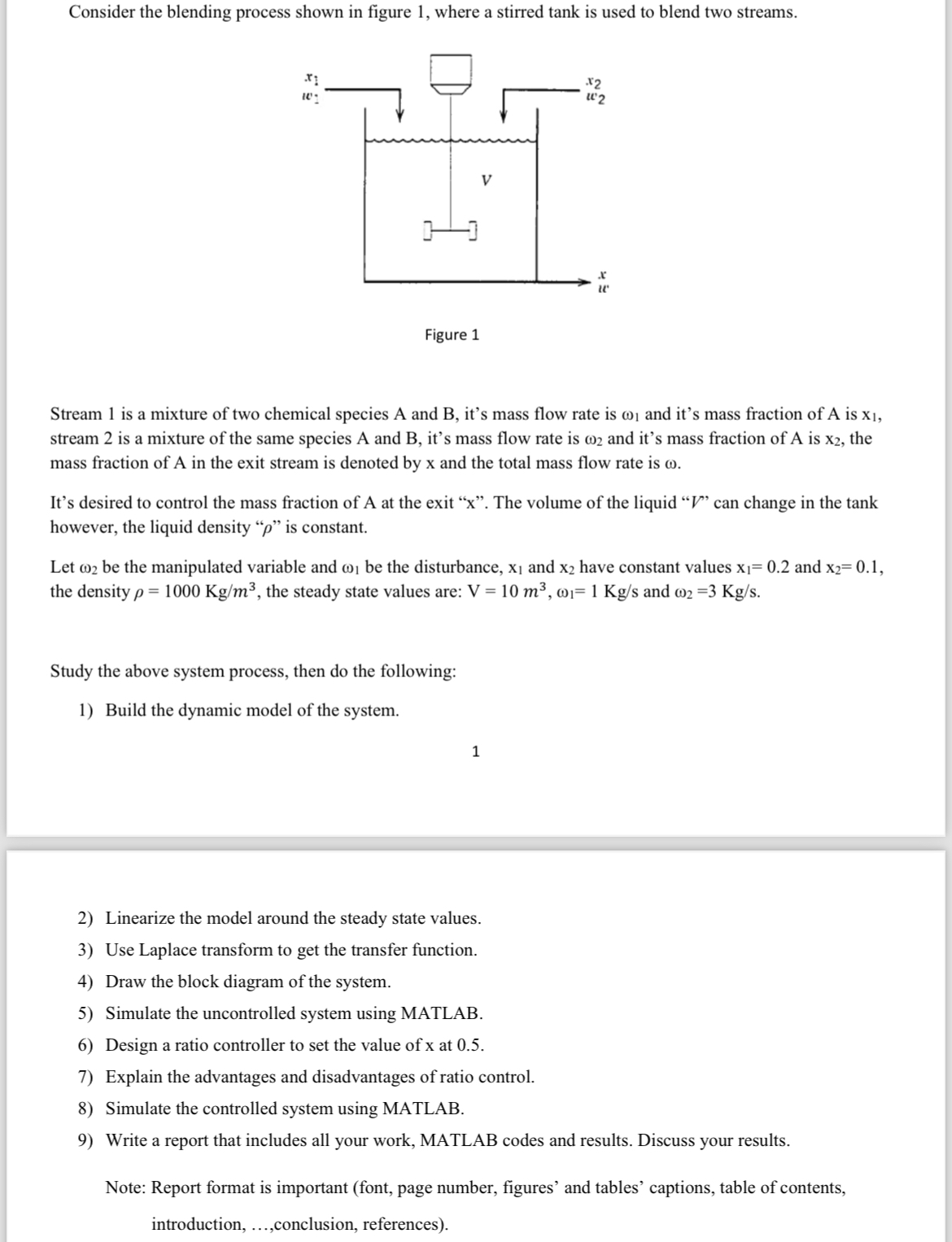  Consider the blending process shown in figure 1, where a stirred