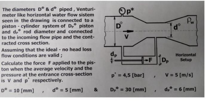 Use Bernoulli's equation The diameters D&d piped, Venturimeter like horizontal water flow