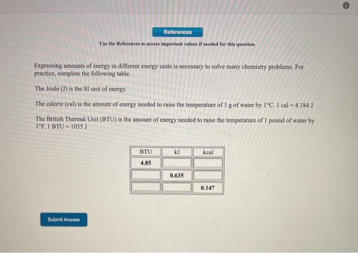  References Use the References to access important values if needed for
