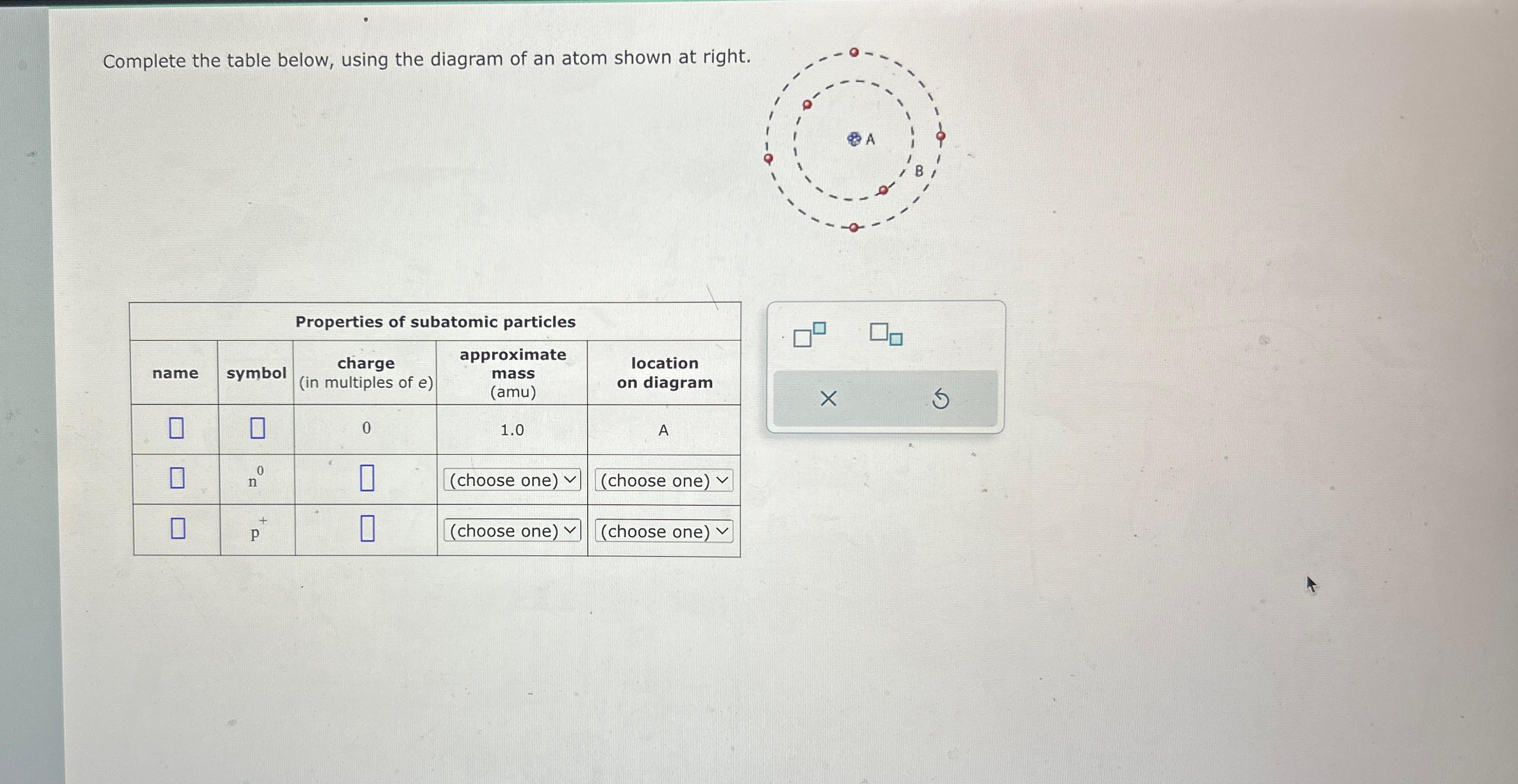  Complete the table below, using the diagram of an atom shown