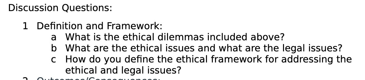 Discussion Questions :" 1 Definition and Framework . a What is