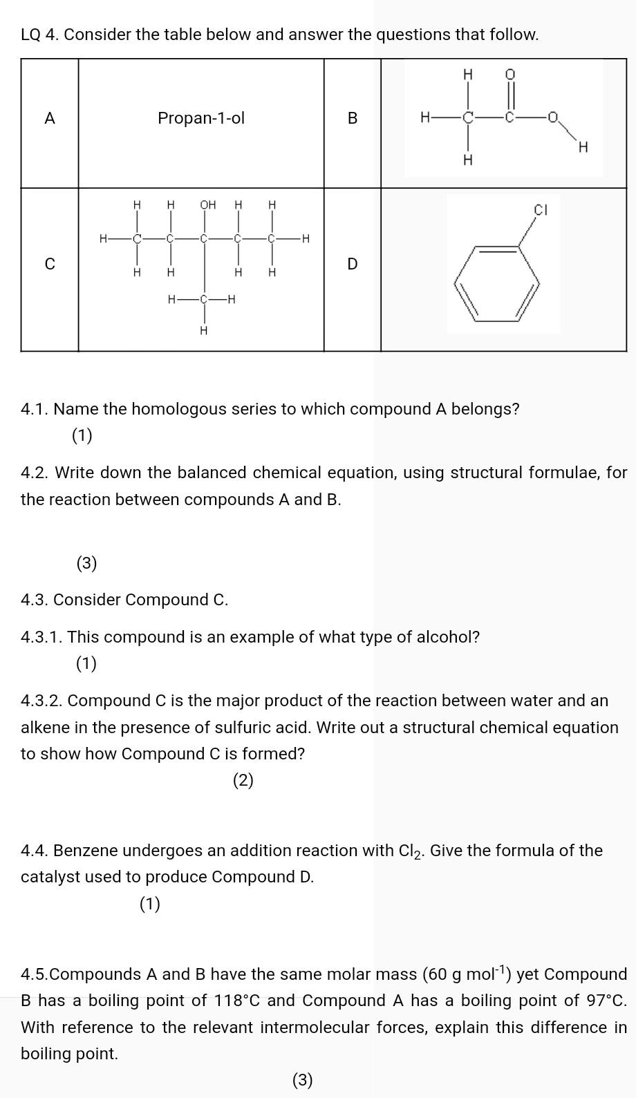  LQ 4. Consider the table below and answer the questions that