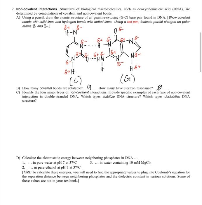  help with c and d please 2. Non-covalent interactions. Structures of