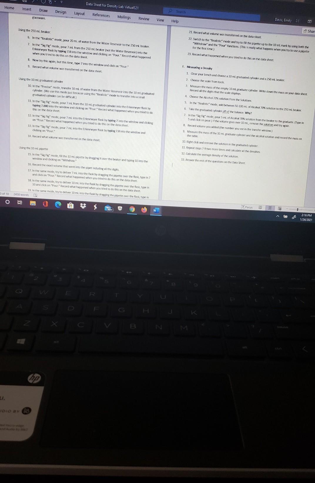 please help Data Sheet for Density Lab Virtual 21 Home Insert