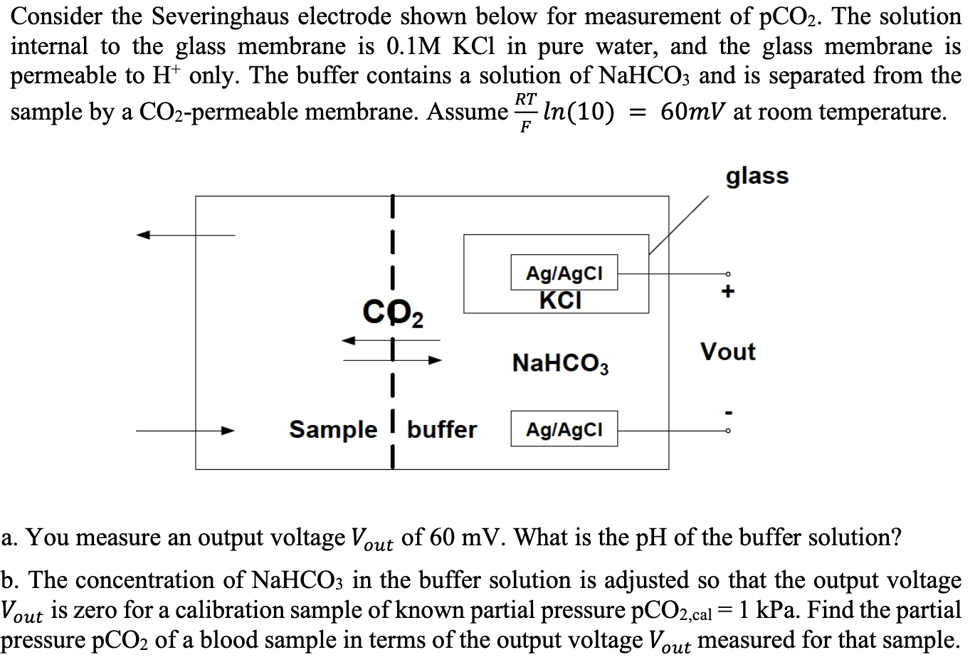 Please answer part a and part b Consider the Severinghaus electrode shown