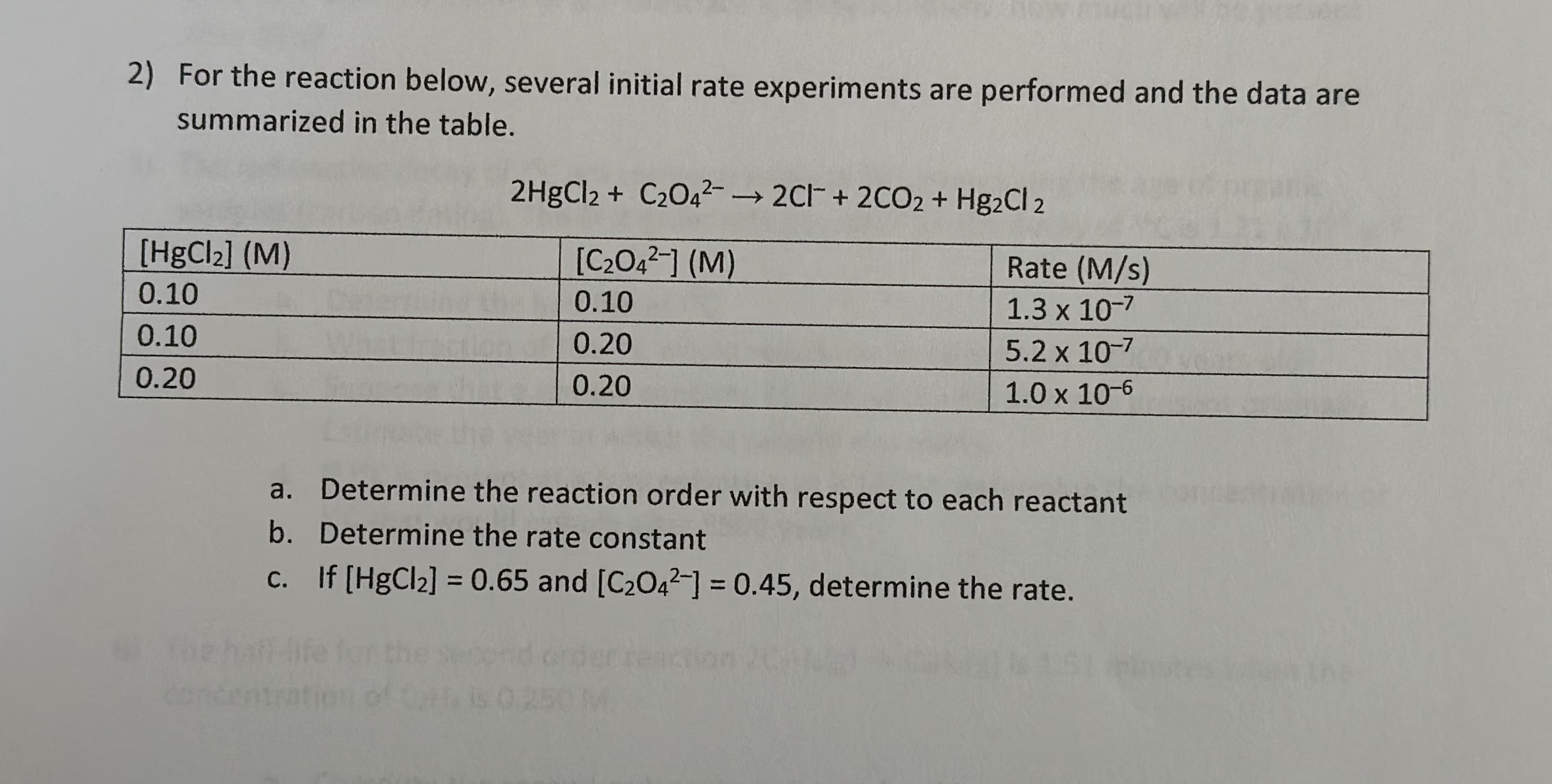  For the reaction below, several initial rate experiments are performed and