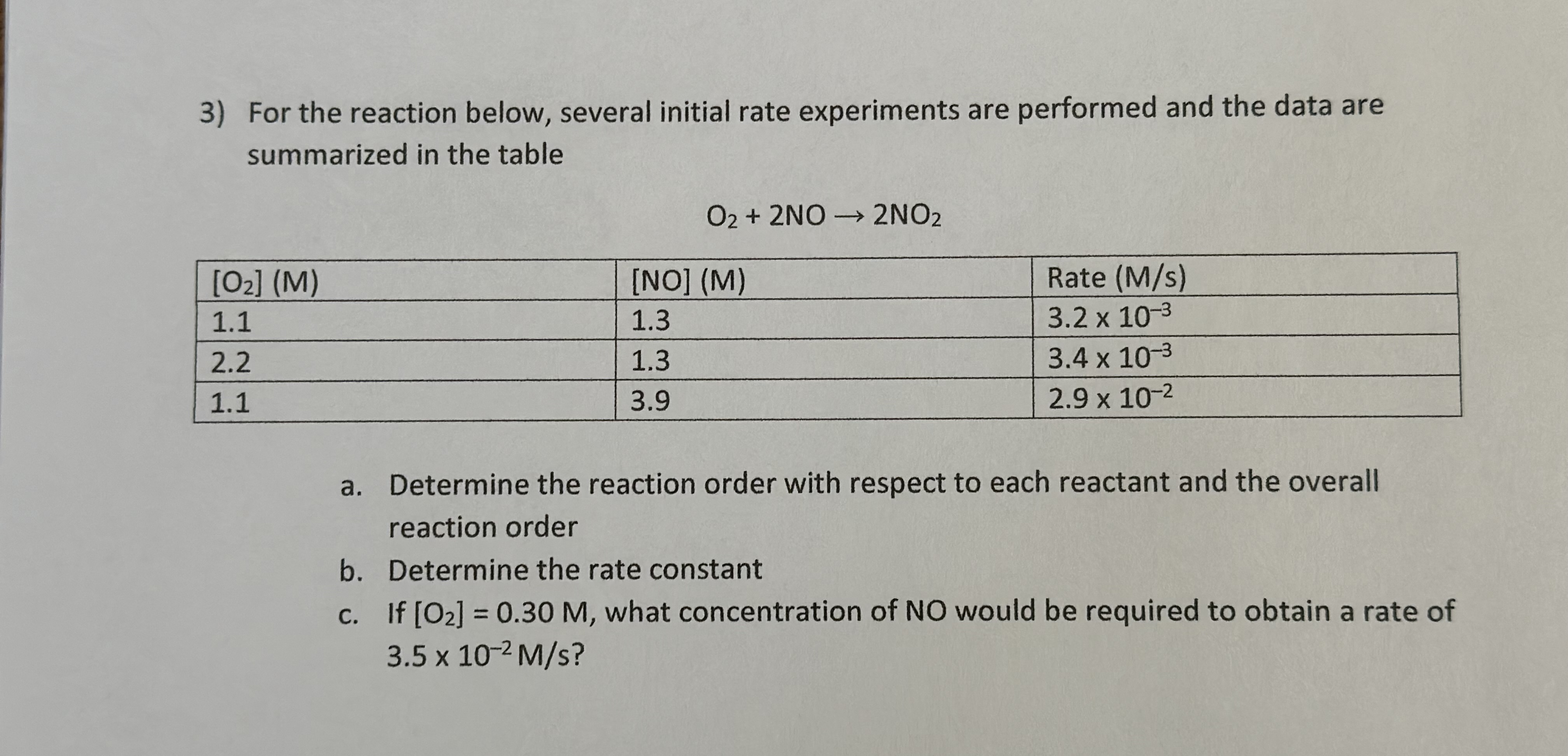  For the reaction below, several initial rate experiments are performed and