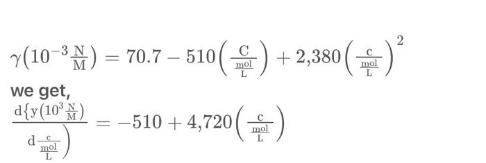 of data given 7. The following surface tensions were measured for aqueous