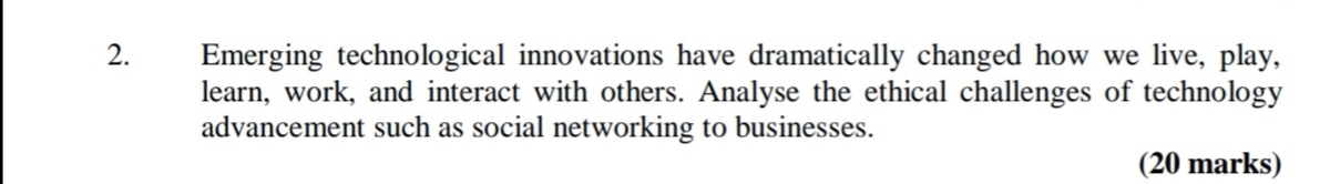 CSR Question 2. Emerging technological innovations have dramatically changed how we live,