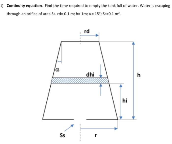  1) Continuity equation. Find the time required to empty the tank
