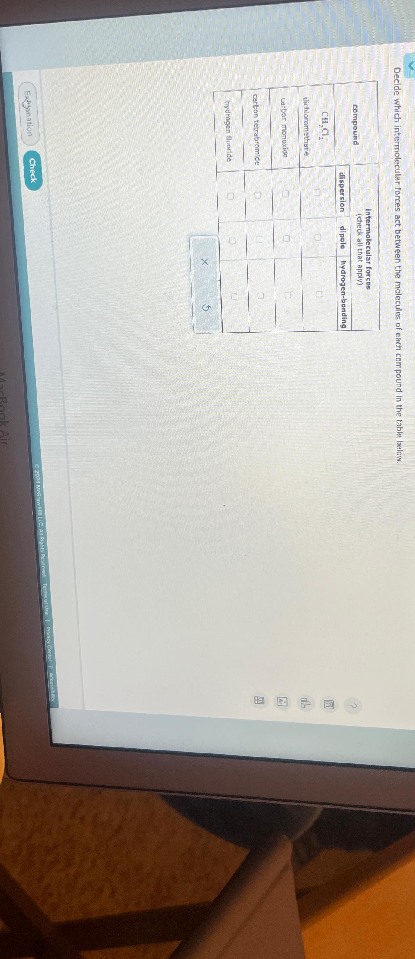  Decide which intermolecular forces act between the molecules of each compound