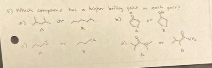 6) Which compound will have a higher melting point in each pair?