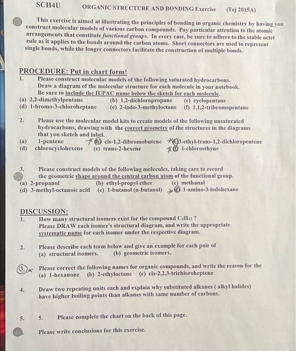  2b,c,f, 3f, and 3a,b,c SCH4U ORGANIC STRUCTURE AND BONDING Exercise (Tej