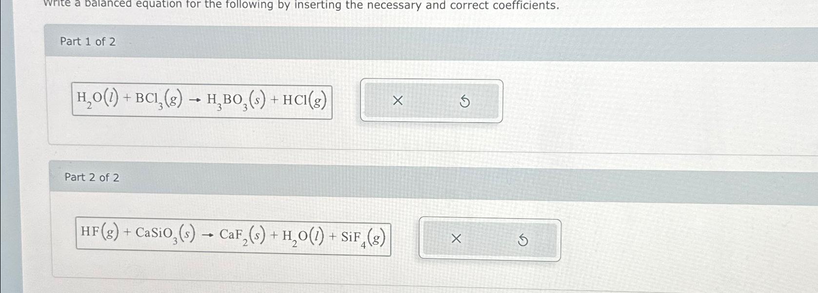  Write a balanced equation for the following by inserting the necessary