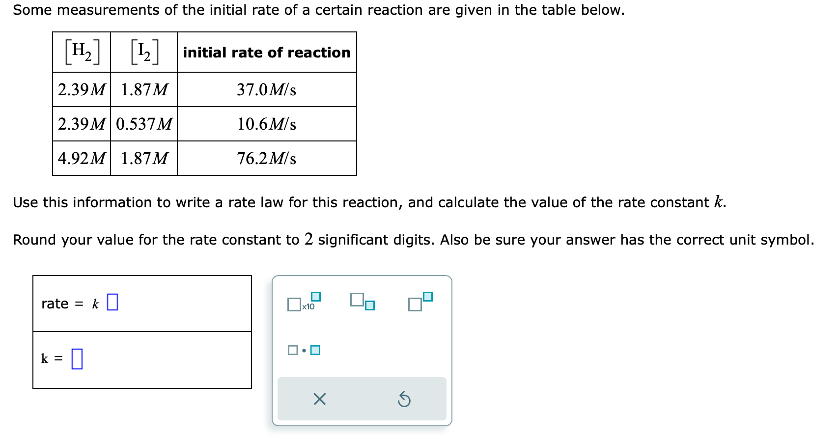 Use this information to write a rate law for this reaction,