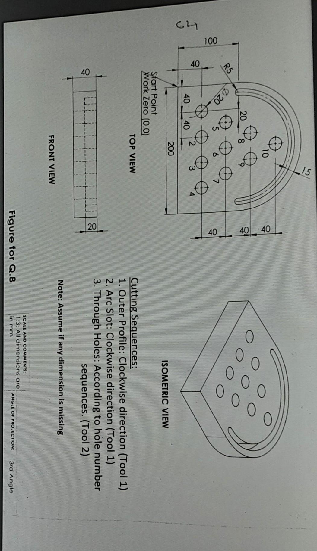 CNC part program using absolute programming for cutting the outer profile, one
