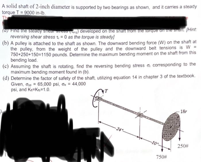  A solid shaft of 2-inch diameter is supported by two bearings