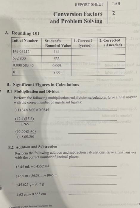  A. Rounding Off B. Significant Figures in Calculations B.1 Multiplication and