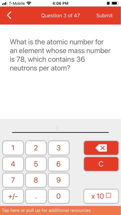  What is the atomic number for an element whose mass number
