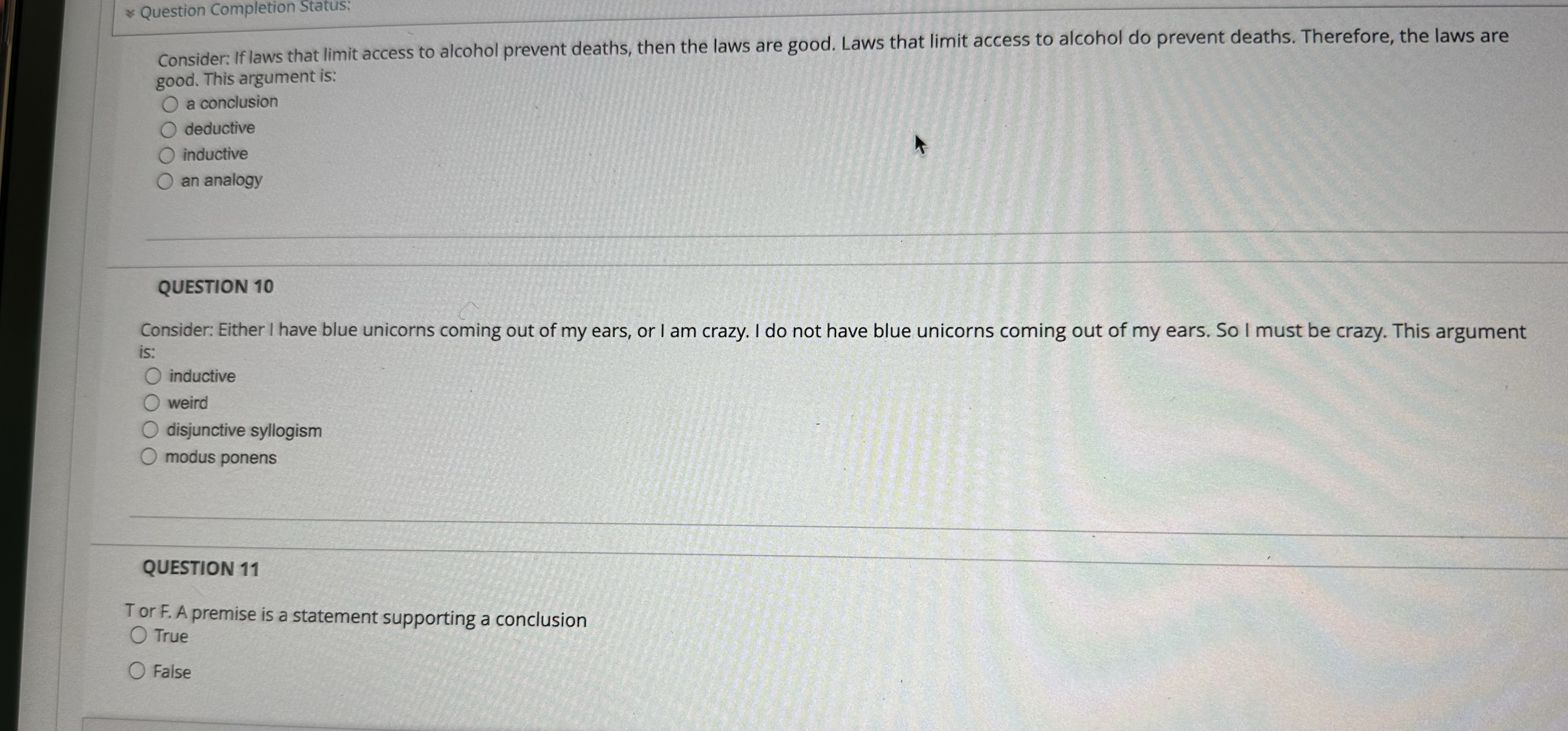 Question Completion Status: Consider: If laws that limit access to alcohol