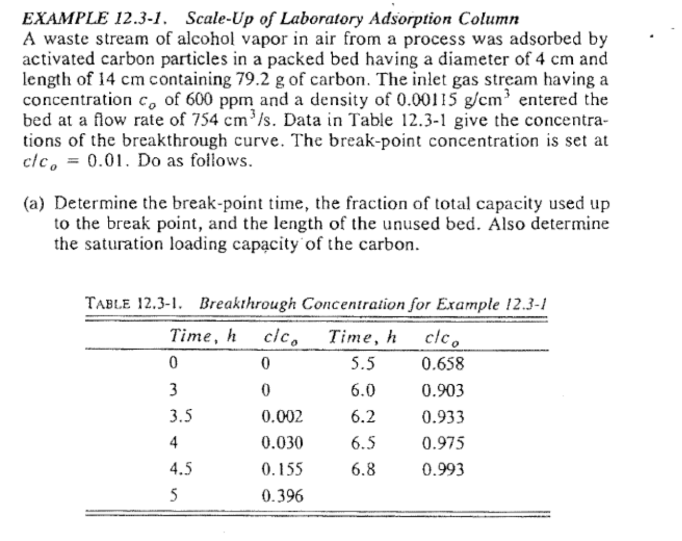  EXAMPLE 12.3-1. Scale-Up of Laboratory Adsorption Column A waste stream of