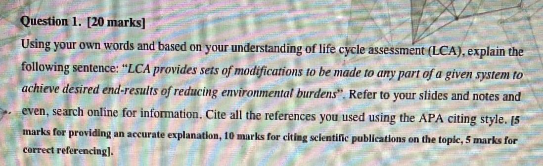  Question 1. [20 marks] Using your own words and based on